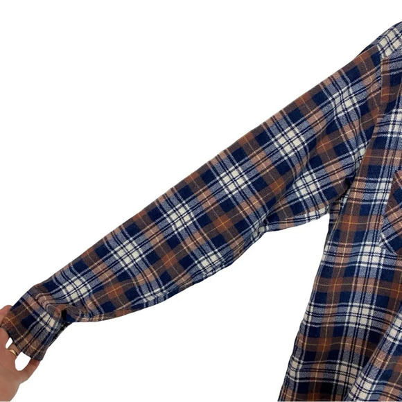 Vintage 90s Plaid Button Down Flannel Shirt Mens Large Tall Unisex Printed Brown - Picture 5 of 11